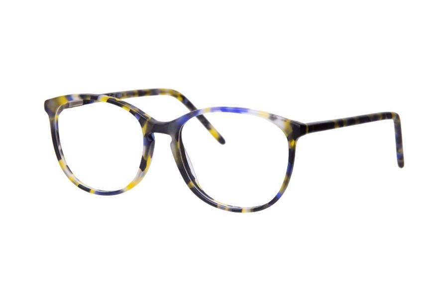 Yellow, black, and blue galaxy glasses, round shape, matte finish by Jonathan Cate