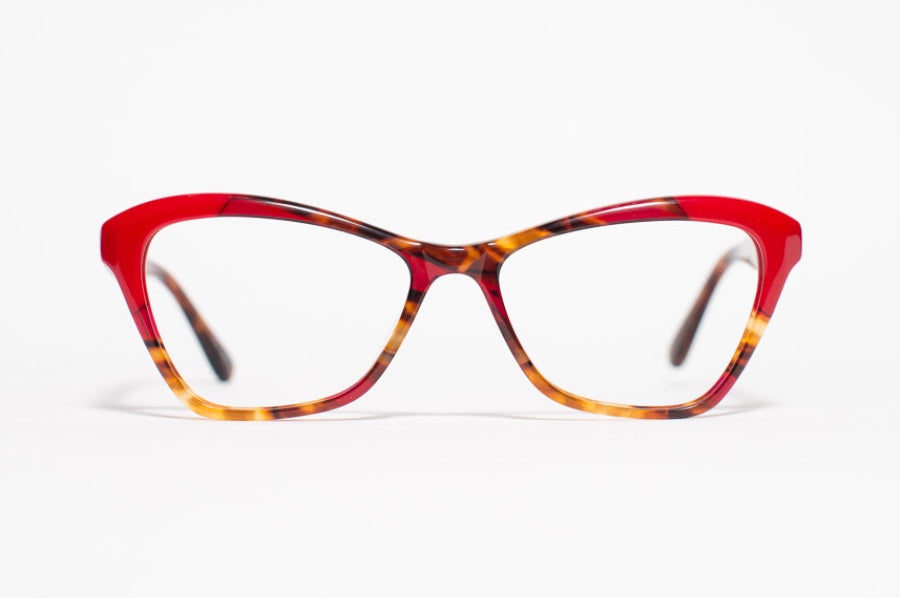 Light tortoise cat eye accented with red color block.